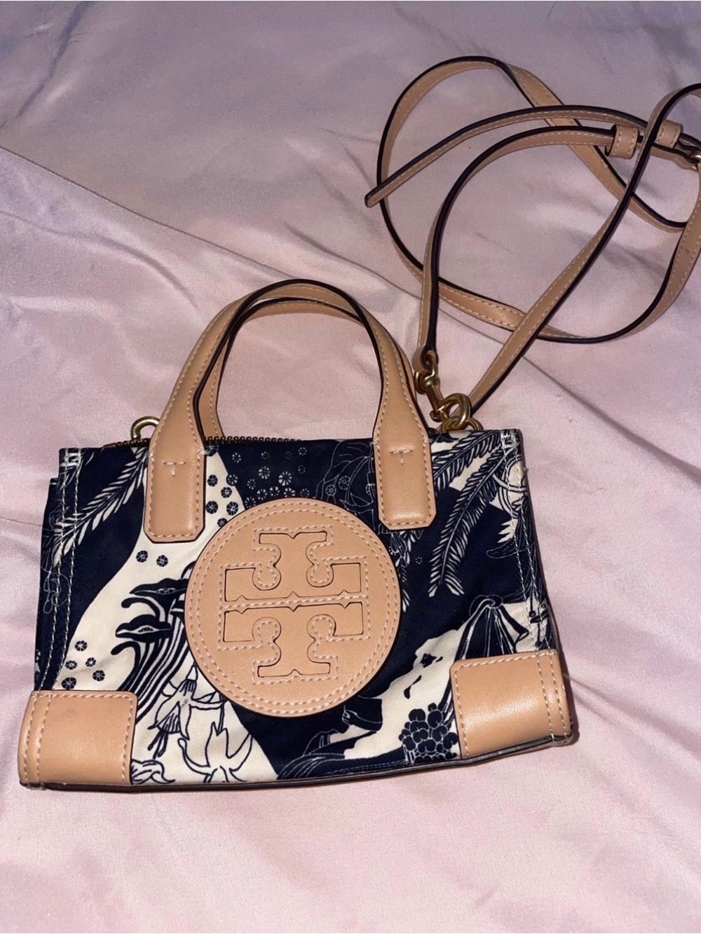 Tory Burch Mini Printed Canvas Satchel with Tan Leather Trim - Picture 3 of 3